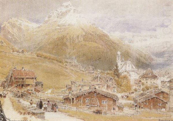 Albert goodwin,r.w.s A Sunday Morning in Engelberg,Switzerland (mk37) china oil painting image
